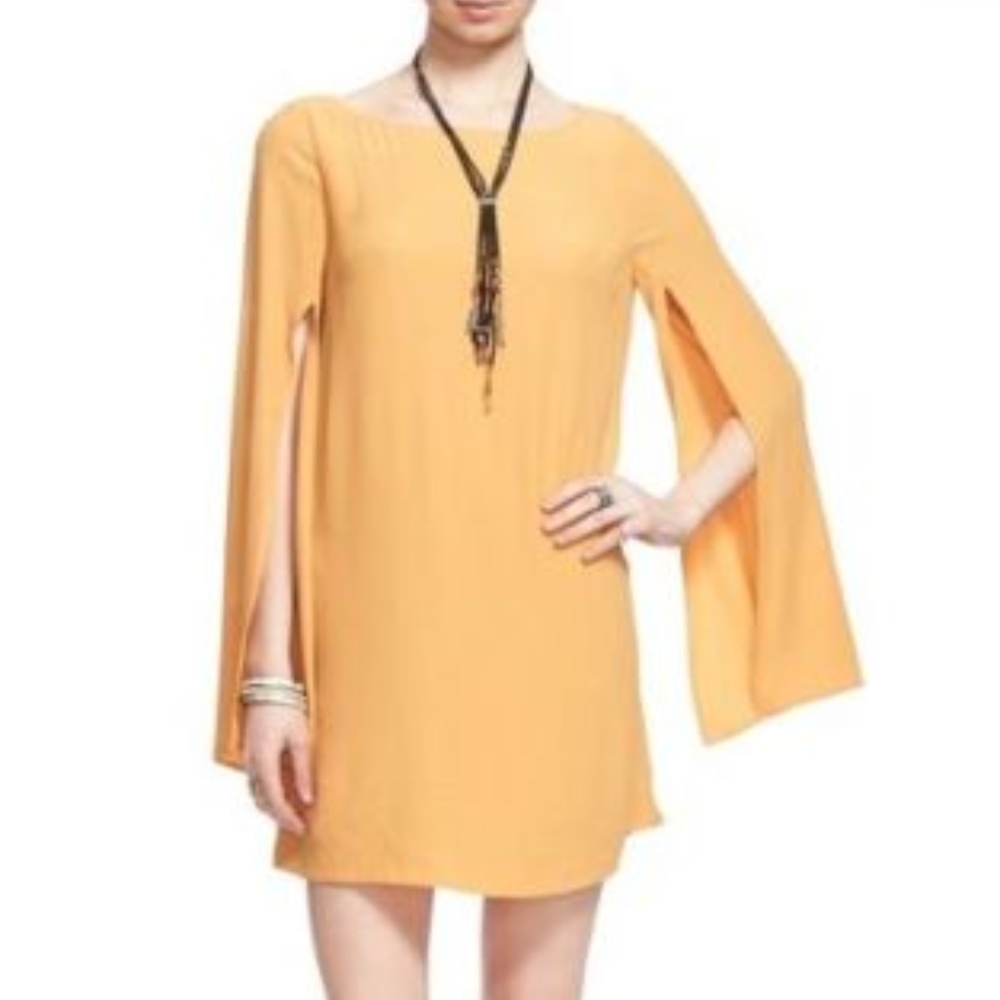 Free People Mustard Yellow Mini Dress with Cape Sleeves